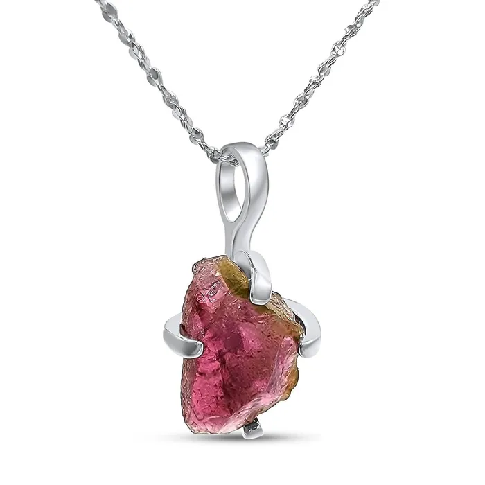 Necklaces Raw Watermelon Tourmaline Necklace Uniquelan Jewelry