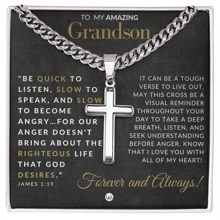 Necklaces ShineOn Fulfillment Grandson Gift James 119 Christian Encouragement Christian Cross Pendant on Mens Chain Necklace Great for Christmas His Birthday Baptism or Confirmation Necklaces ShineOn Fulfillment Grandson Gift James 119 Christian Encouragement Christian Cross Pendant on Mens Chain Necklace Great for Christmas His Birthday Baptism or Confirmation