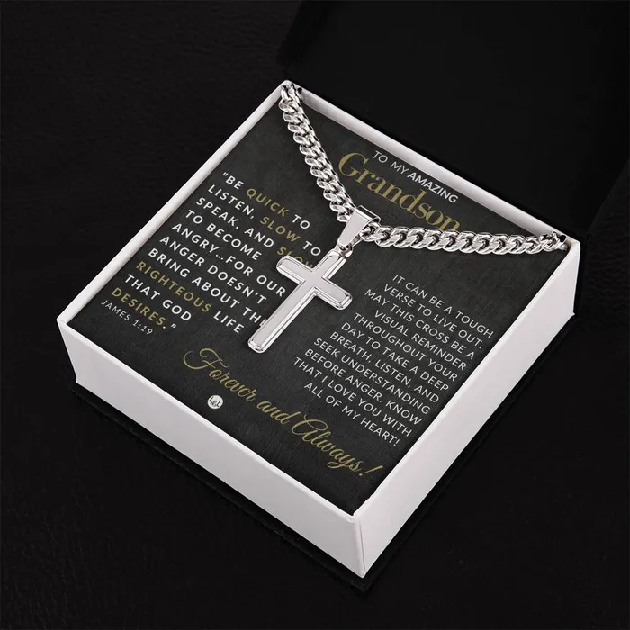 Necklaces ShineOn Fulfillment Grandson Gift James 119 Christian Encouragement Christian Cross Pendant on Mens Chain Necklace Great for Christmas His Birthday Baptism or Confirmation