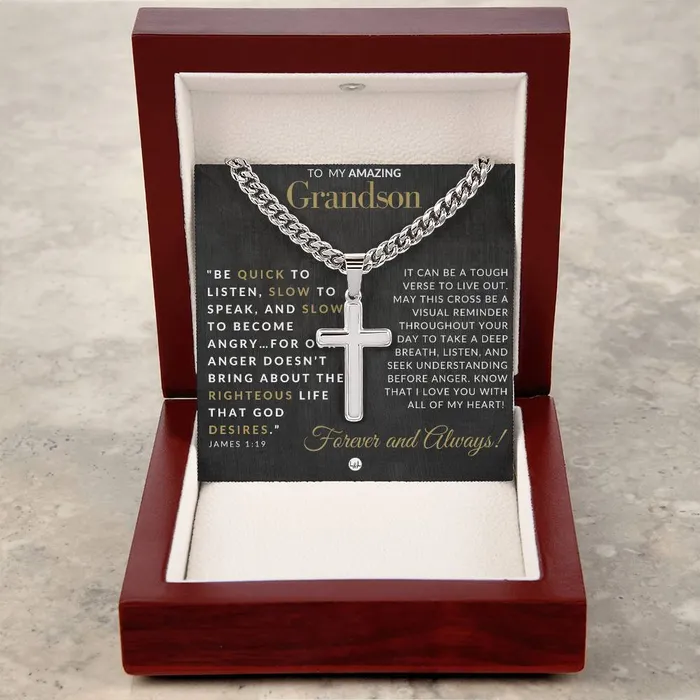 Necklaces ShineOn Fulfillment Grandson Gift James 119 Christian Encouragement Christian Cross Pendant on Mens Chain Necklace Great for Christmas His Birthday Baptism or Confirmation