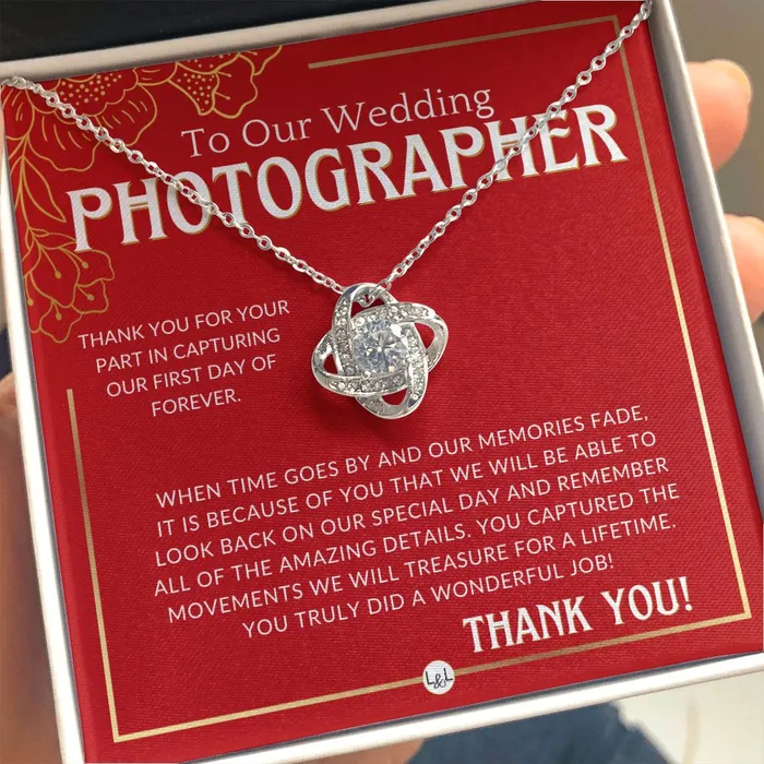 Necklaces ShineOn Fulfillment Wedding Photographer Gift Thank You From The Couple Gratitude Gift Token of Appreciation Necklace Red and Gold Wedding Theme