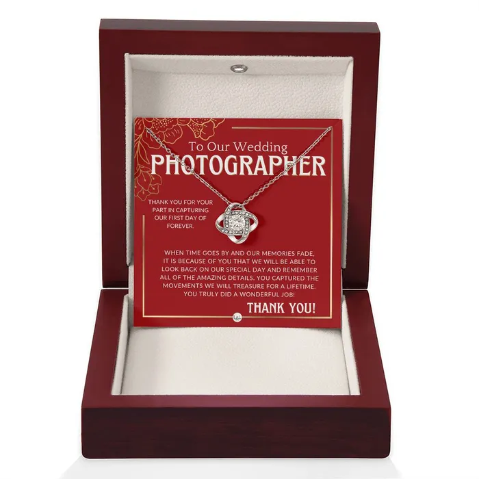 Necklaces ShineOn Fulfillment Wedding Photographer Gift Thank You From The Couple Gratitude Gift Token of Appreciation Necklace Red and Gold Wedding Theme