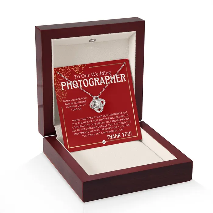 Necklaces ShineOn Fulfillment Wedding Photographer Gift Thank You From The Couple Gratitude Gift Token of Appreciation Necklace Red and Gold Wedding Theme