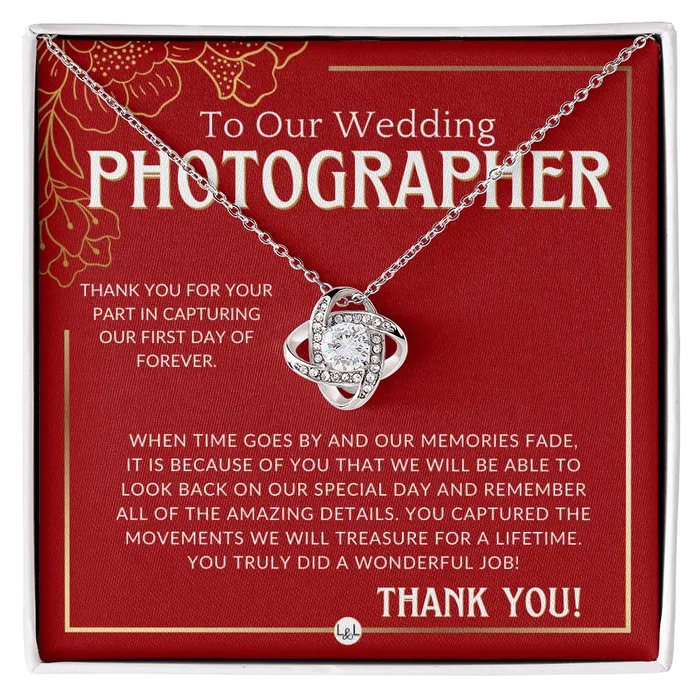 Necklaces ShineOn Fulfillment Wedding Photographer Gift Thank You From The Couple Gratitude Gift Token of Appreciation Necklace Red and Gold Wedding Theme