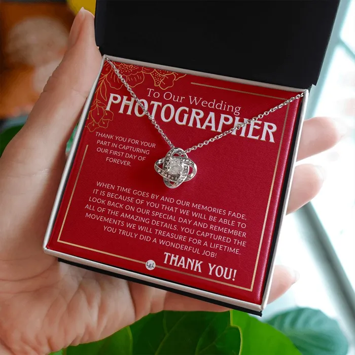 Necklaces ShineOn Fulfillment Wedding Photographer Gift Thank You From The Couple Gratitude Gift Token of Appreciation Necklace Red and Gold Wedding Theme