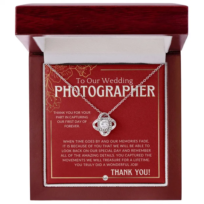 Necklaces ShineOn Fulfillment Wedding Photographer Gift Thank You From The Couple Gratitude Gift Token of Appreciation Necklace Red and Gold Wedding Theme