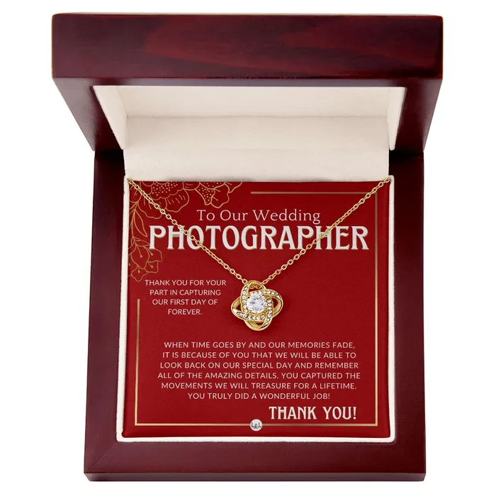 Necklaces ShineOn Fulfillment Wedding Photographer Gift Thank You From The Couple Gratitude Gift Token of Appreciation Necklace Red and Gold Wedding Theme