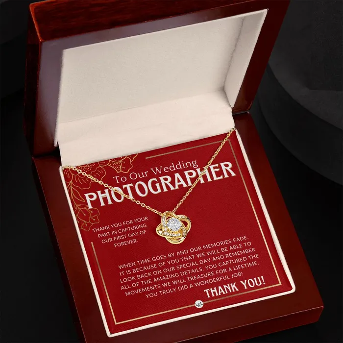Necklaces ShineOn Fulfillment Wedding Photographer Gift Thank You From The Couple Gratitude Gift Token of Appreciation Necklace Red and Gold Wedding Theme