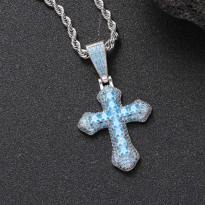 Necklaces The Icetruck Blue Diamond Cross Pendant 925 Silver Necklaces The Icetruck Blue Diamond Cross Pendant 925 Silver