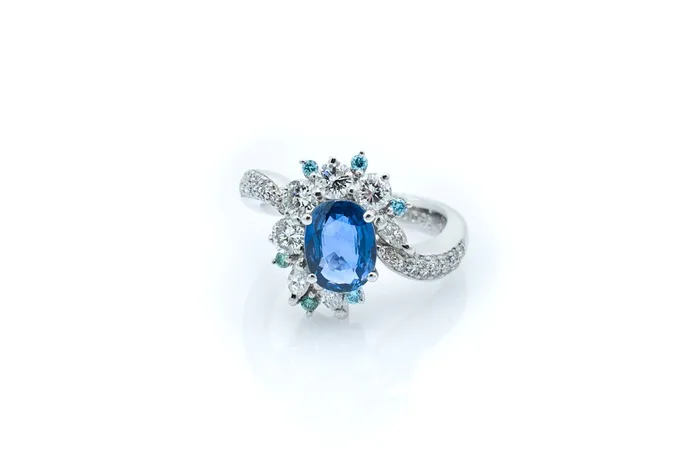 Oval Sapphire and Diamond Ring Crown Jewels Coin Rings