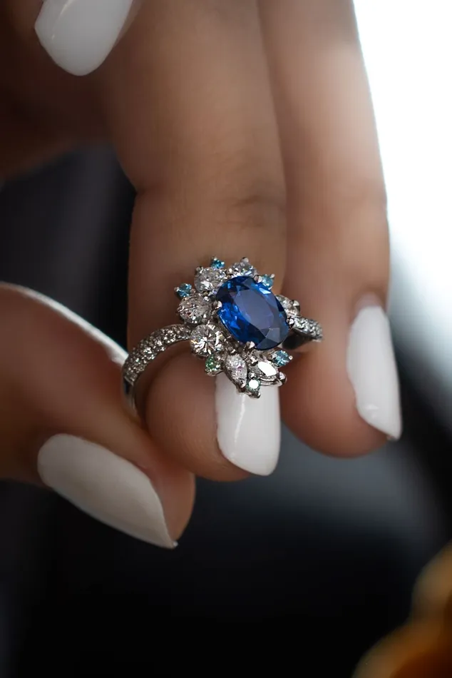 Oval Sapphire and Diamond Ring Crown Jewels Coin Rings