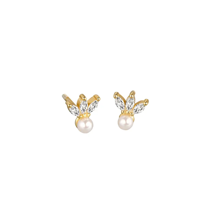 pau jewelry Earrings Pearl flower pave stud earrings