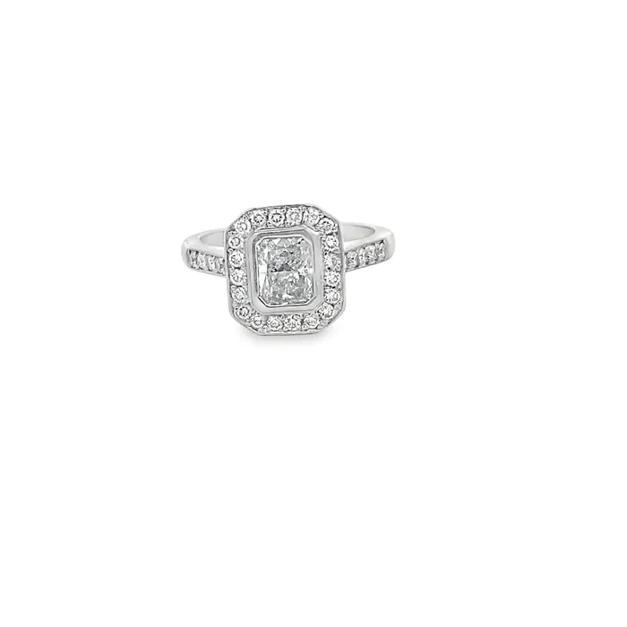 Platinum 151ctw Fancy Halo Diamond Engagement Ring by Estate Thollot Diamonds and Jewelry Estate Rings Platinum 151ctw Fancy Halo Diamond Engagement Ring by Estate Thollot Diamonds and Jewelry Estate Rings