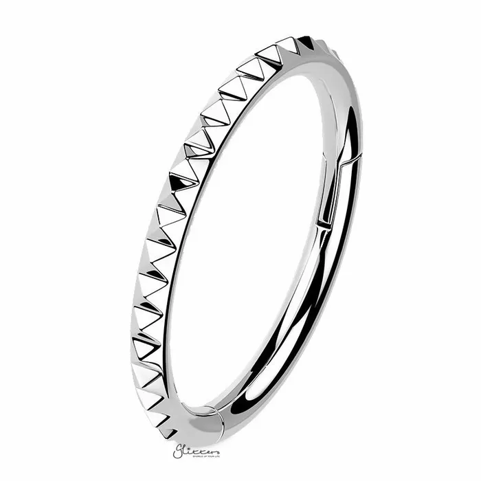 Pyramid Laser Cuts Line Titanium Hinged Segment Hoop Ring Silver Glitters Rings Pyramid Laser Cuts Line Titanium Hinged Segment Hoop Ring Silver Glitters Rings