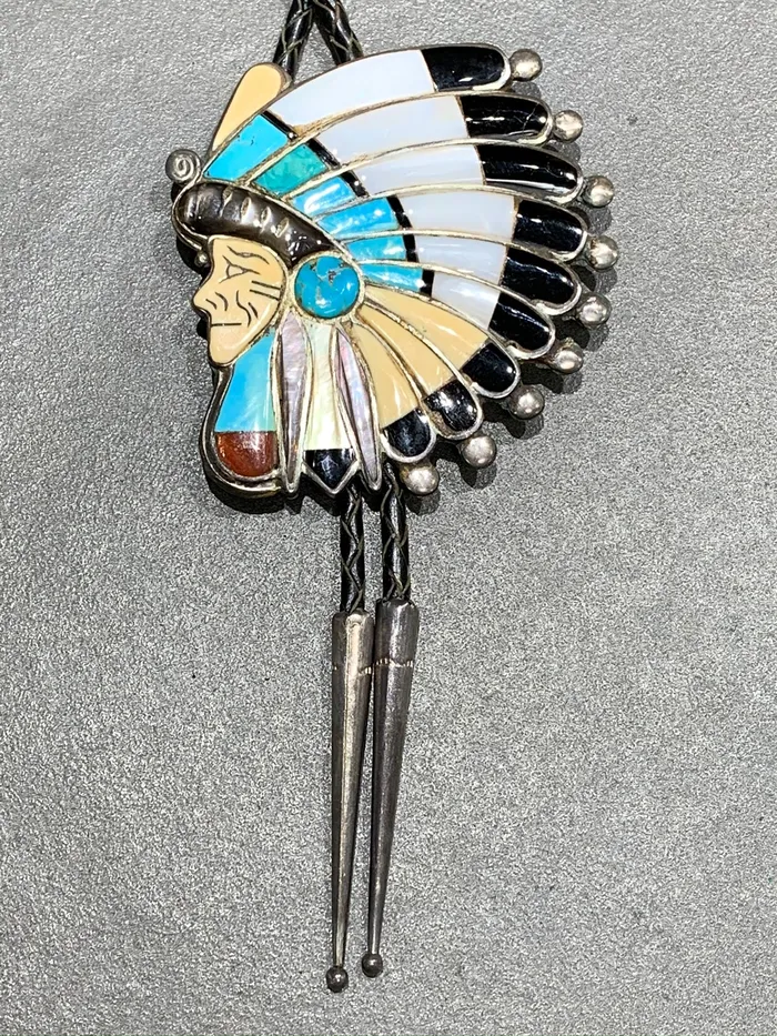 RALPH QUAM Rings RALPH QUAM ZUNI INLAY STERLING SILVER BOLO