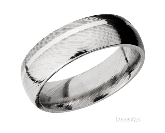Rings 8mm Damascus Steel and Sterling Silver Wedding Band LASHBROOK