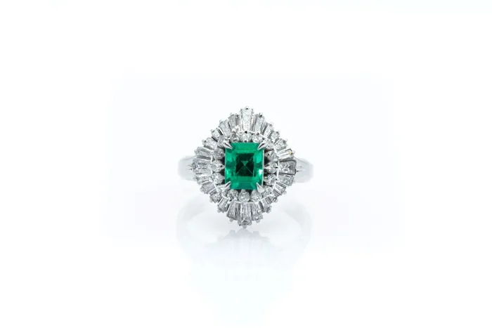 Rings Crown Jewels Coin Emerald Cut Emerald and Diamond Ring