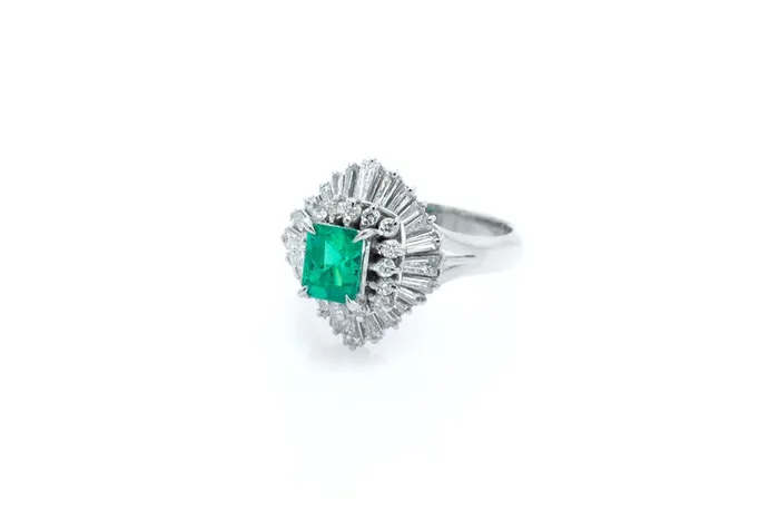 Rings Crown Jewels Coin Emerald Cut Emerald and Diamond Ring