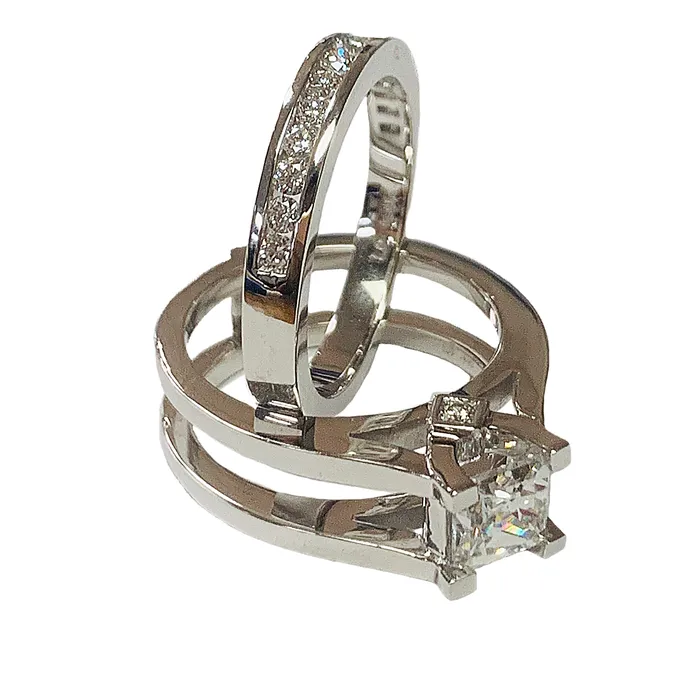 Rings Crown Jewels Coin Luminar 100CT 14k White Gold Diamond Engagement Ring Band set 142CTTW includes GIA CERTIFIED
