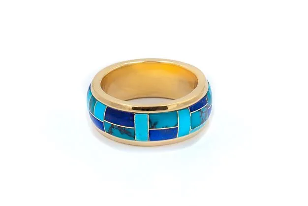 Rings Crown Jewels Coin Turquoise and Lapis Mens Inlay Ring