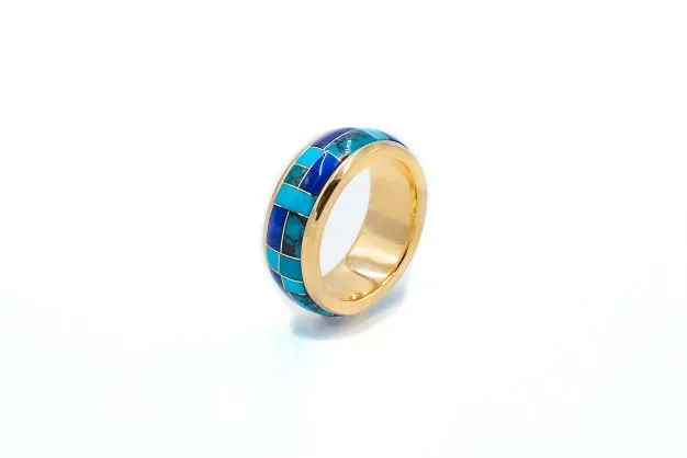 Rings Crown Jewels Coin Turquoise and Lapis Mens Inlay Ring