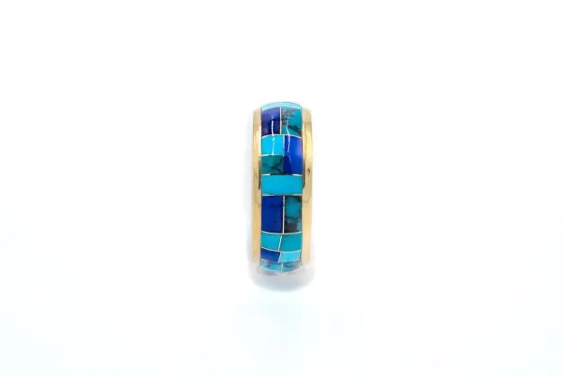 Rings Crown Jewels Coin Turquoise and Lapis Mens Inlay Ring