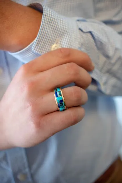 Rings Crown Jewels Coin Turquoise and Lapis Mens Inlay Ring