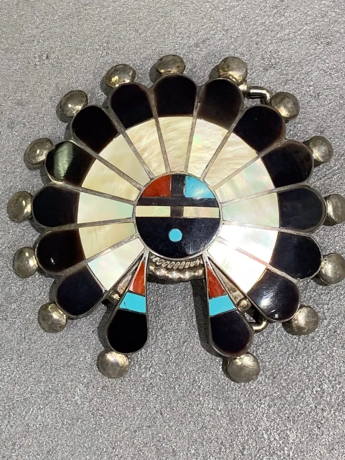 Rings Crown Jewels Coin Zuni MultiInlay Sterling Silver Sun Face Buckle