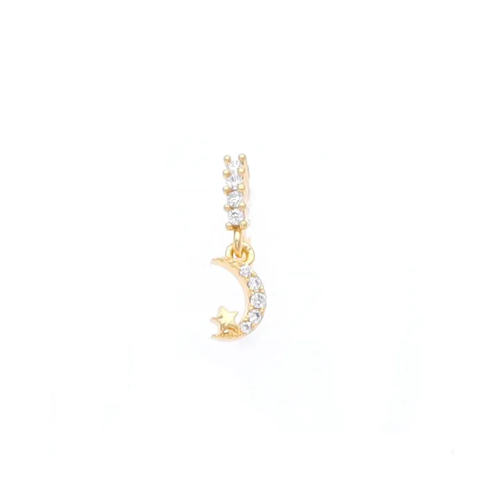Rings CZ Hoop Nose Ring with Dangle Crescent Moon and Star Gold Glitters