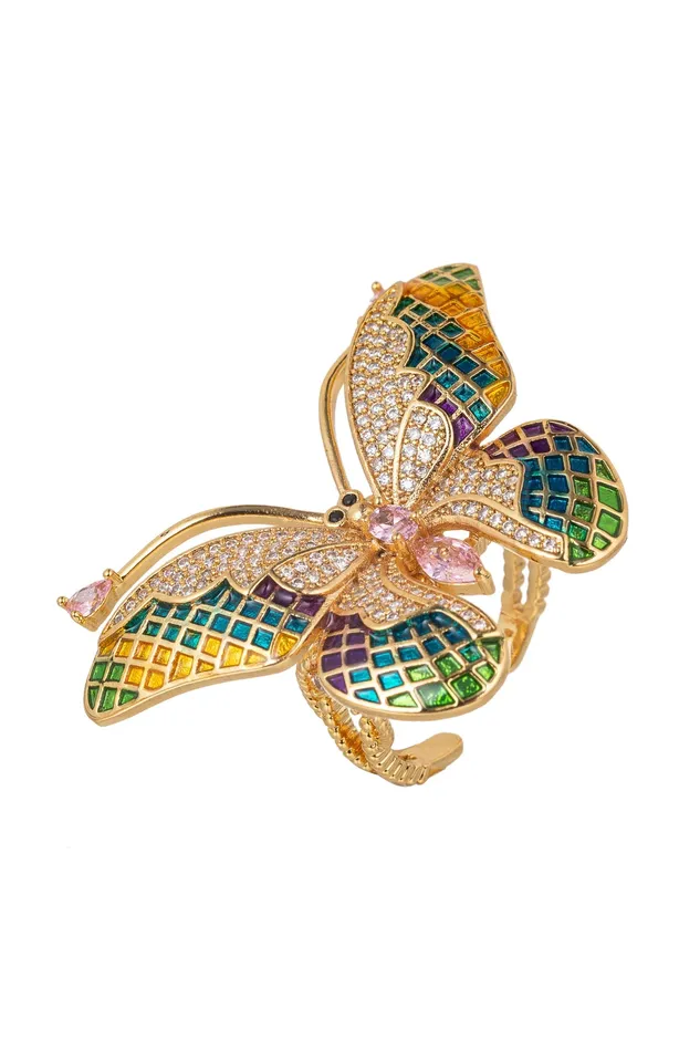 Rings Eye Candy LA Monarch Rainbow CZ Butterfly Adjustable Ring