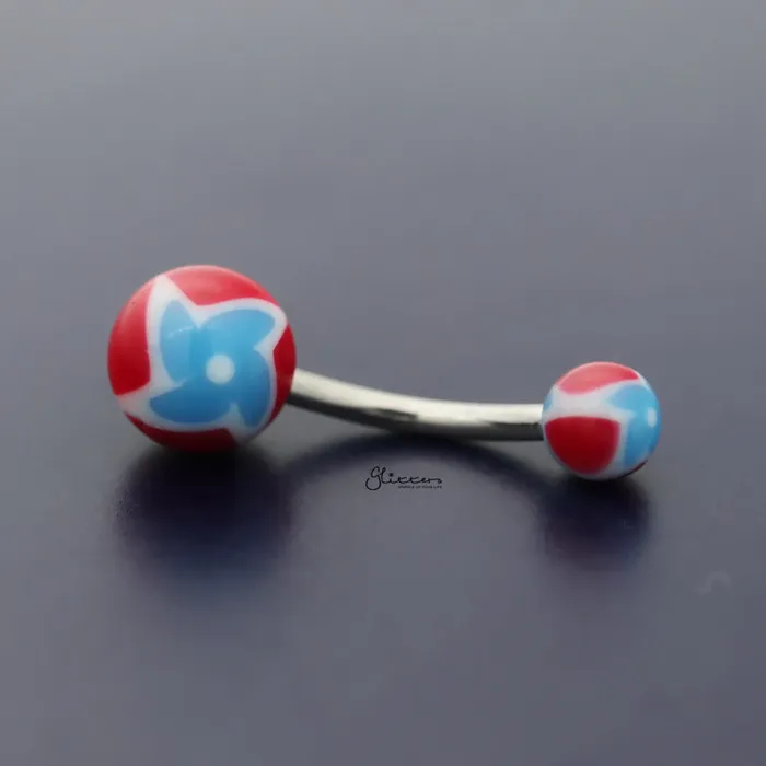 Rings Glitters Acrylic Twister Flower Balls Belly Button Navel Ring Aqua