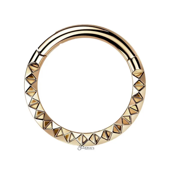 Rings Glitters Front Facing Pyramid Laser Cut Titanium Hinged Segment Hoop Ring Rose Gold Rings Glitters Front Facing Pyramid Laser Cut Titanium Hinged Segment Hoop Ring Rose Gold