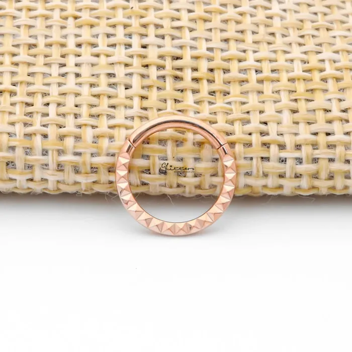 Rings Glitters Front Facing Pyramid Laser Cut Titanium Hinged Segment Hoop Ring Rose Gold