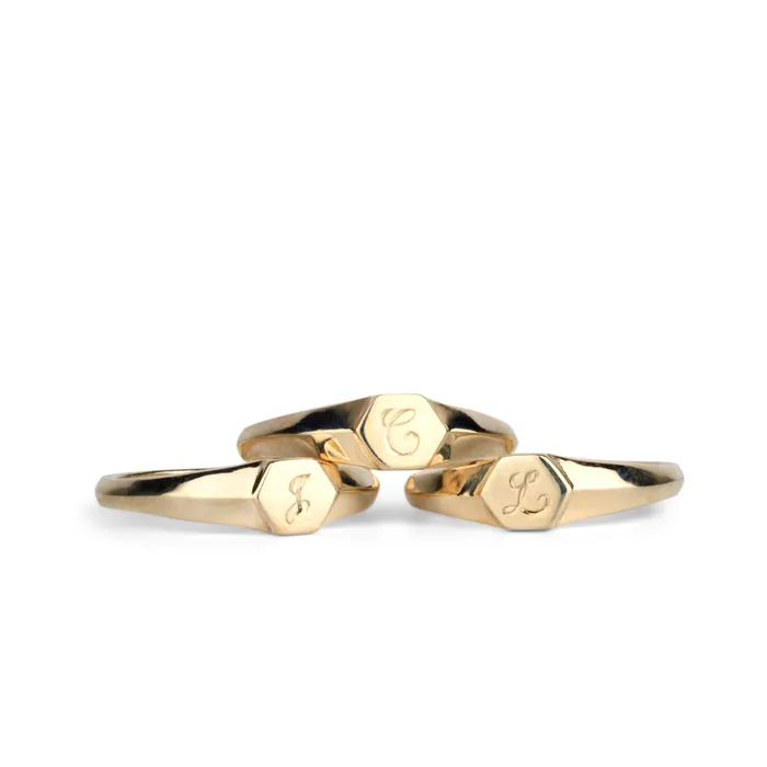 Rings Made to Order Astra Gold Signet Ring with Engraved Script Letter