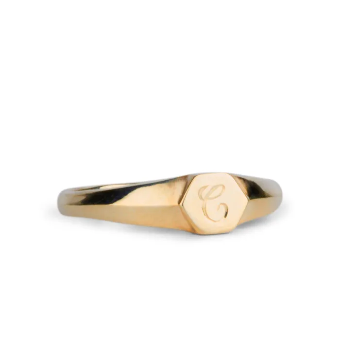 Rings Made to Order Astra Gold Signet Ring with Engraved Script Letter