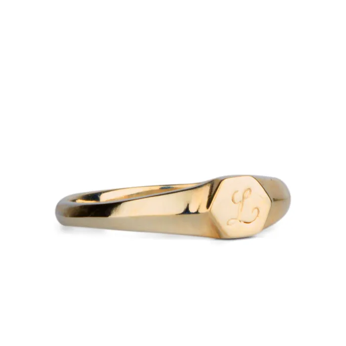 Rings Made to Order Astra Gold Signet Ring with Engraved Script Letter
