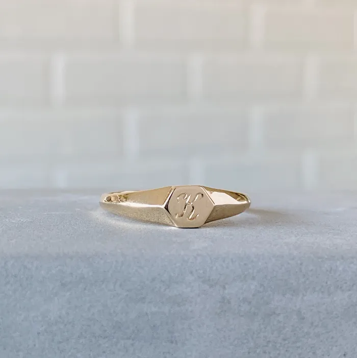 Rings Made to Order Astra Gold Signet Ring with Engraved Script Letter