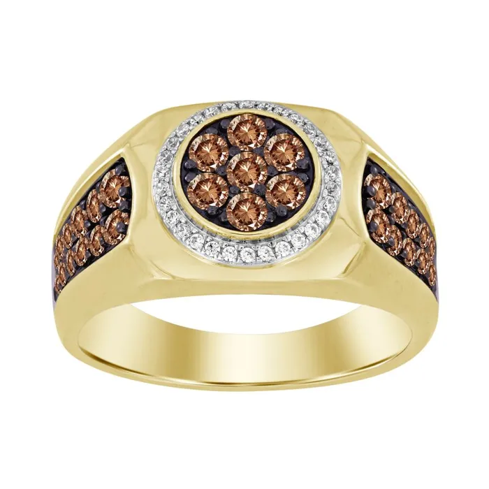 Rings MENS RING 100CT ROUND DARK BROWN DIAMOND 10K YELLOW GOLD AV