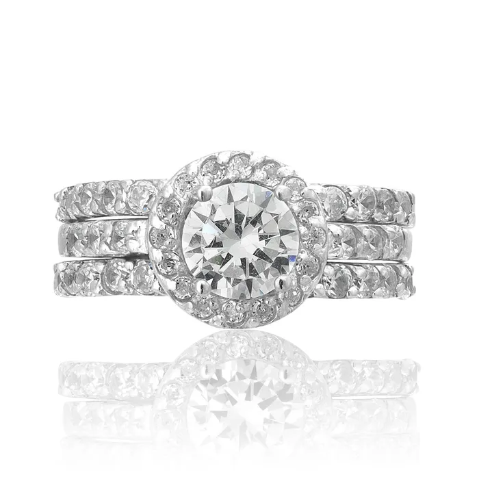 Rings Teeda RSZ2153 Halo CZ Engagement Wedding Ring Set