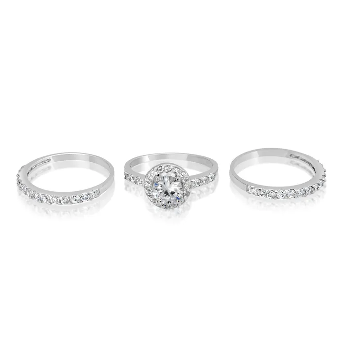 Rings Teeda RSZ2153 Halo CZ Engagement Wedding Ring Set