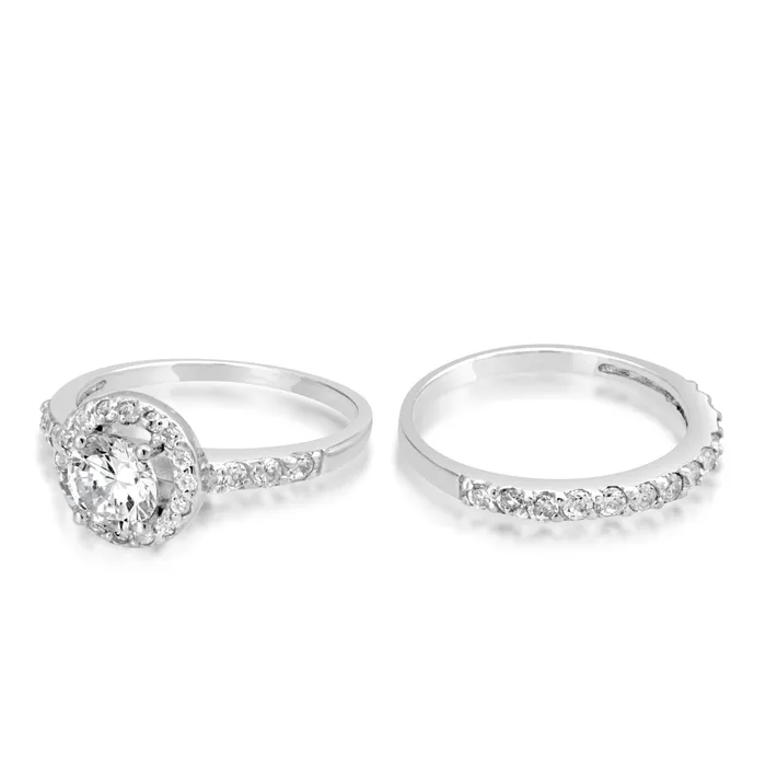 Rings Teeda RSZ2153 Halo CZ Engagement Wedding Ring Set