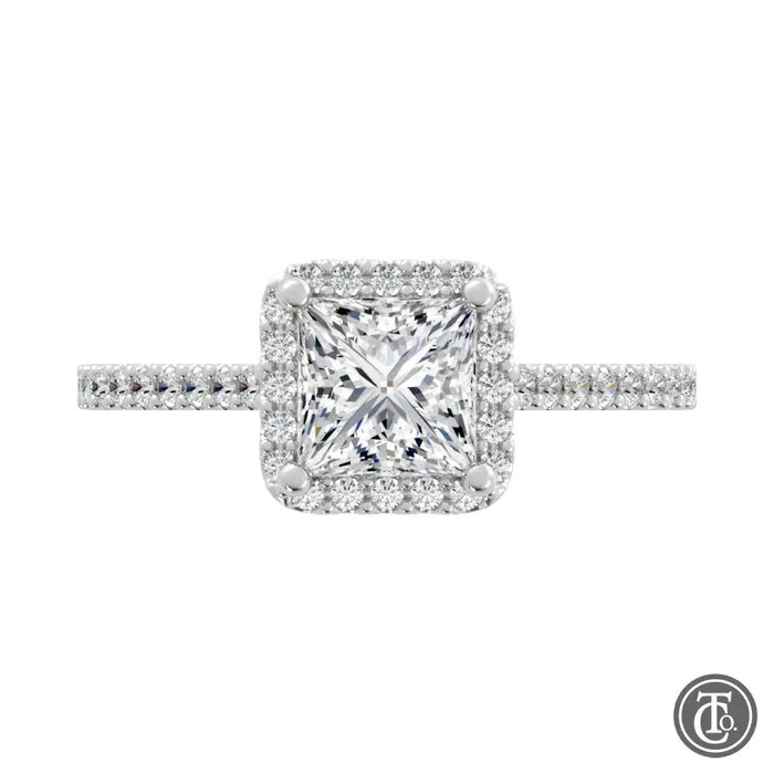 Rings Thollot Co Princess Halo SemiMount Engagement Ring with Diamond Accents Rings Thollot Co Princess Halo SemiMount Engagement Ring with Diamond Accents