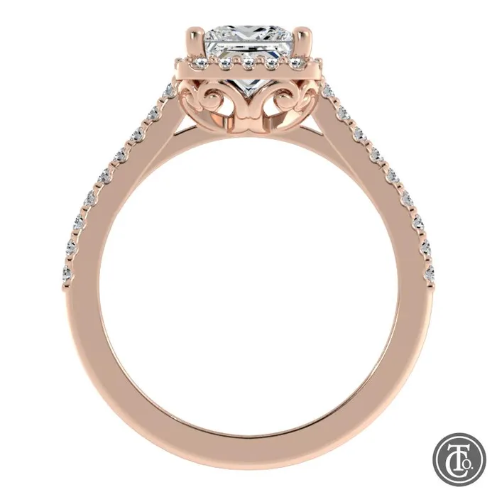 Rings Thollot Co Princess Halo SemiMount Engagement Ring with Diamond Accents Rings Thollot Co Princess Halo SemiMount Engagement Ring with Diamond Accents