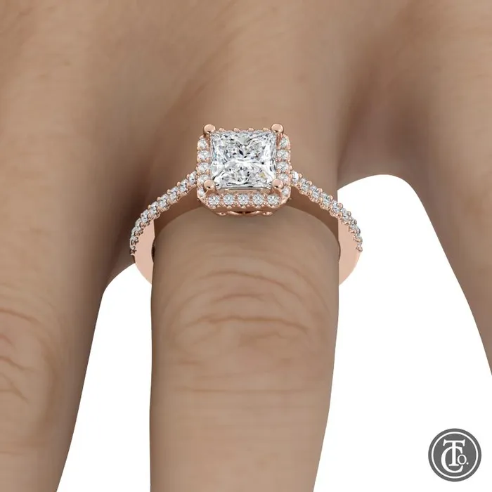Rings Thollot Co Princess Halo SemiMount Engagement Ring with Diamond Accents Rings Thollot Co Princess Halo SemiMount Engagement Ring with Diamond Accents