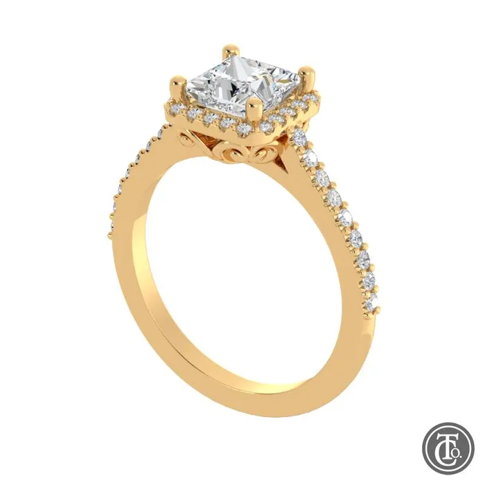 Rings Thollot Co Princess Halo SemiMount Engagement Ring with Diamond Accents Rings Thollot Co Princess Halo SemiMount Engagement Ring with Diamond Accents