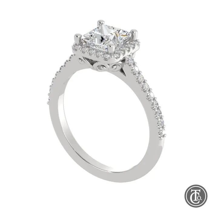 Rings Thollot Co Princess Halo SemiMount Engagement Ring with Diamond Accents Rings Thollot Co Princess Halo SemiMount Engagement Ring with Diamond Accents