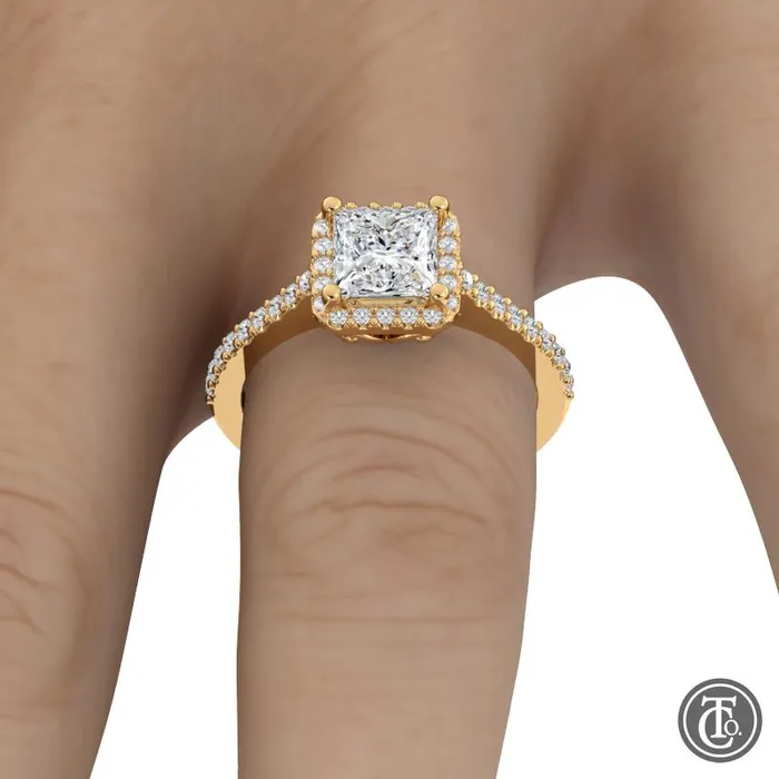 Rings Thollot Co Princess Halo SemiMount Engagement Ring with Diamond Accents Rings Thollot Co Princess Halo SemiMount Engagement Ring with Diamond Accents