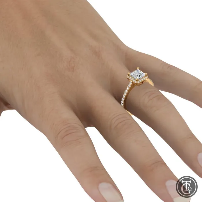 Rings Thollot Co Princess Halo SemiMount Engagement Ring with Diamond Accents Rings Thollot Co Princess Halo SemiMount Engagement Ring with Diamond Accents