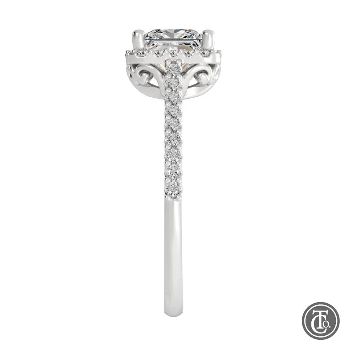 Rings Thollot Co Princess Halo SemiMount Engagement Ring with Diamond Accents Rings Thollot Co Princess Halo SemiMount Engagement Ring with Diamond Accents