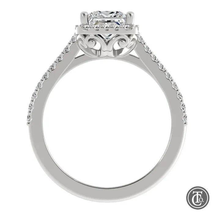 Rings Thollot Co Princess Halo SemiMount Engagement Ring with Diamond Accents Rings Thollot Co Princess Halo SemiMount Engagement Ring with Diamond Accents